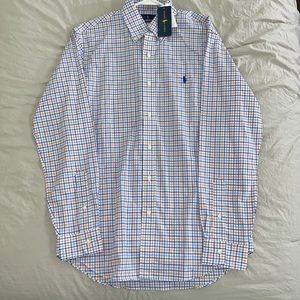 NWT Small Classic Fit Polo Orange, Blue, and White Checkered Dress Shirt